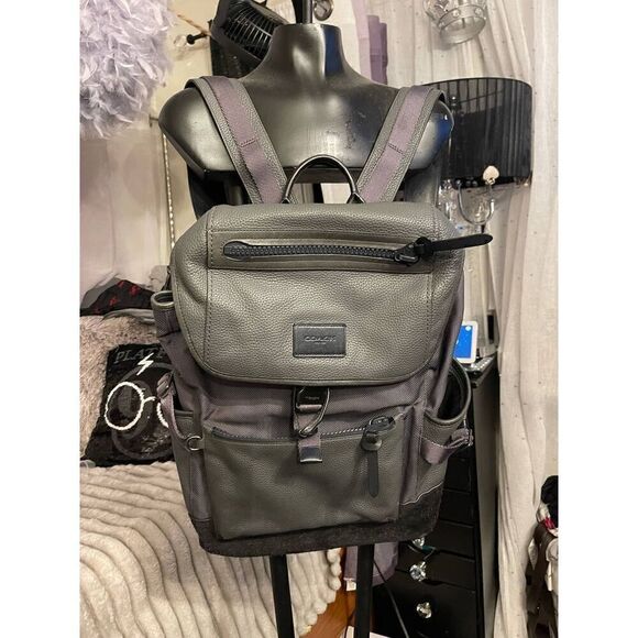 Coach grey leather black suede manhatten rucksack backpack main image 6